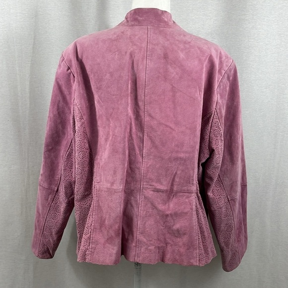 Hal Rubenstein Pink Laser Cut Genuine Leather Zip Jacket Womens Size 3x - Picture 2 of 16